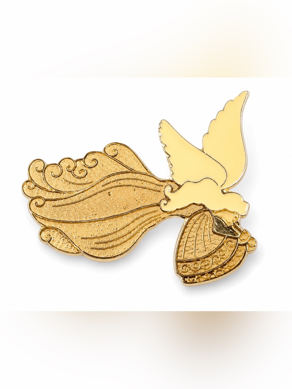 Vintage Angel with Horn Brooch Gold Enameled Pin 2”